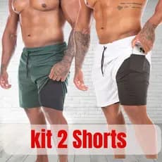 Kit 2 Shorts Masculino 2 Em 1 Academia Corrida Fitness Confortável Com Bolso Interno