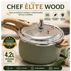 Panela de Pressão 4,2L Indução Cerâmica Antiaderente Chef Élite Wood Compatível com Todos os Fogões