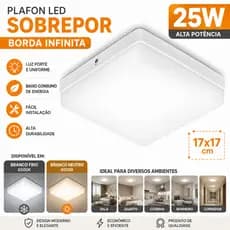 Plafon Led Sobrepor Quadrado 25w Borda Infinita 17x17