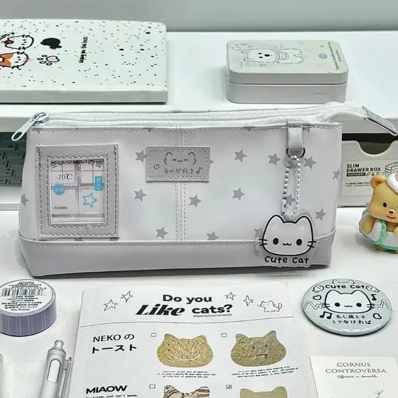 Estojo De Lápis De Grande Capacidade , Vintage , Multicamadas , Estrela , Gato , Caixa De Papelaria , Bolsa De Cosmético