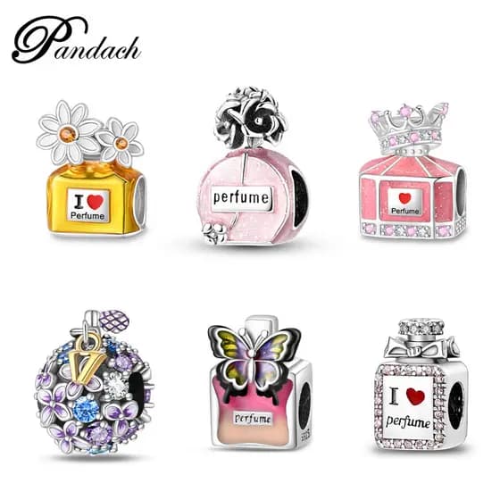 925 prata esterlina requintado rosa flor Perfume garrafa adequada para pulseira Original jóias DIY
