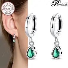 Brincos femininos Pandach s925 prata simples brincos de gota de água verde adequados para mulheres presentes de feriado
