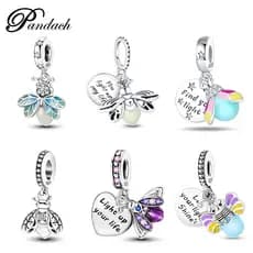 Pingente de prata esterlina Berloques S925 com Design luminoso Firefly pulseira compatível faça você mesmo