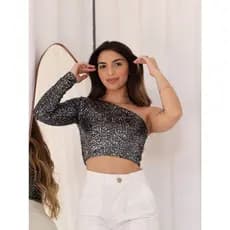 Cropped de Paetê Um Ombro Só Mula Manca – Brilho e Estilo do PP ao GG Confortável e Estiloso Moda