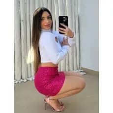 Saia de Paetê Feminina Cintura Alta Mini Tubinho Forro Interno Brilho Festa Balada Verão