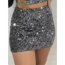 Mini Saia Paetê Com Forro E Elasticidade Moda Gringa Balada Com Elástico Brilho Festa Balada