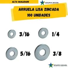 Arruela Lisa Zincada Com 100 UND 3/16 -1/4  - 5/16 -  3/8