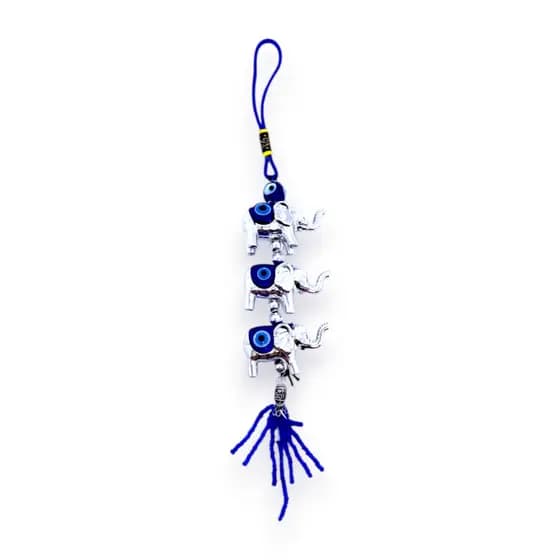 Pendente Trio Elefantes Decorativos Premium – Amuleto da Sorte e Prosperidade -  27 CM