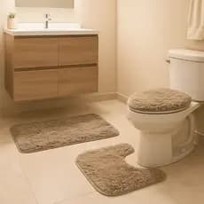 Kit 3 Peças Tapete Banheiro Veludo Felpudo Antiderrapante  Absorvente Conjunto Lavabo Decorativo