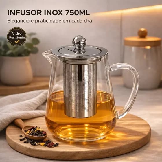 Chaleira 750ml 350ml Inox com Infusor para Chá Bule Filtro Aço Inoxidável para Ervas e Frutas