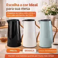 Garrafa Térmica café chá 1 Litro cabo bambu moderno Isolamento 12 horas bebidas quentes chimarrão