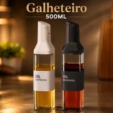 Galheteiro Quadrado Vidro 500ml Oleo Azeite Cozinha 2 em 1 Preto Branco Cortiça para Azeite, Vinagre, Óleo, Shoyu
