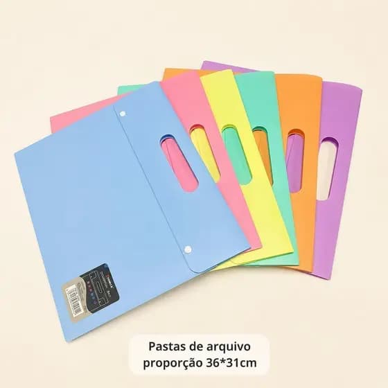 Pasta Porta Documentos Tamanho Ofício 36x31cm Colorida com Alça e Fecho Botão