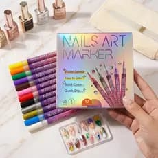Kit 12 Canetas Nail Art 3D para Unhas Ponta Fina Secagem Rápida 12 Cores Coloridas