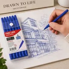 Kit 6 Caneta Ponta Fina 0,4mm Azul Fine Line Traço Preciso Escola