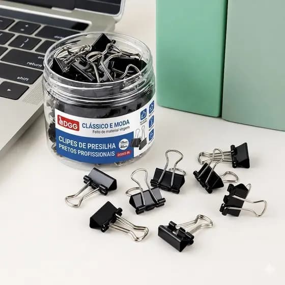 Kit 40 Extrator Clips Binder Preto 19 mm Clássico Para Escritório