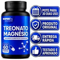 Magnésio Treonato 1000 mg Original com Treonina Alta Absorção 60 Comprimidos - POTE PARA 30 DIAS