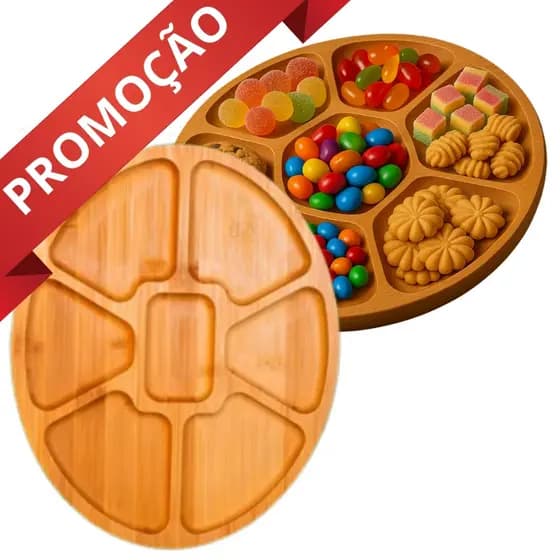 Petisqueira Bambu Petisco Bandeja 07 Divisórias Cozinha Churrasco Restaurante Festa - ENVIO IMEDIATO