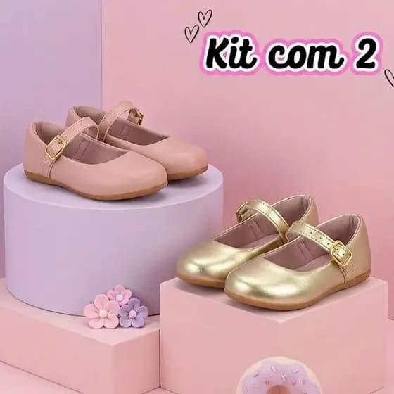 Kit 2 Pares Sapatilha infantil menina boneca confortavel festa batizado feminino