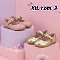 Kit 2 Pares Sapatilha infantil menina boneca confortavel festa batizado feminino