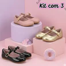 Kit 3 Pares Sapatilha Infantil Menina Antiderrapante Macia
