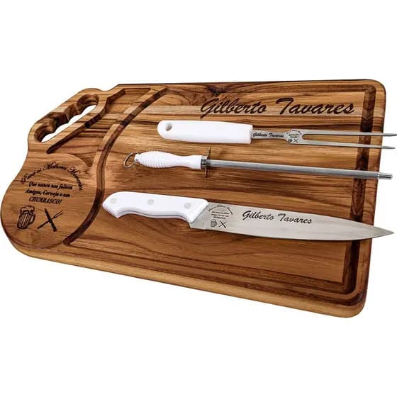 Kit Churrasco Cruzeiro Personalizado Time Tábua com Utensílios