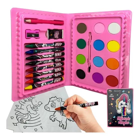 Kit Estojo Maleta De Pintura Infantil Com 24 Peças Para Colorir