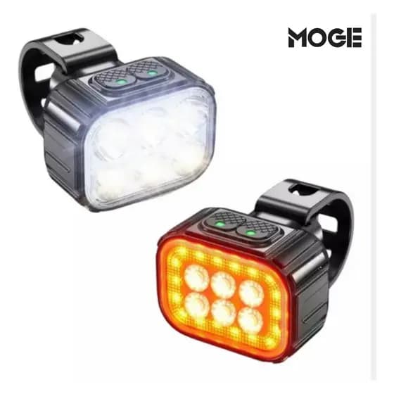 Kit Farol e Lanterna Traseira Bike 6 LEDs | Recarregável USB