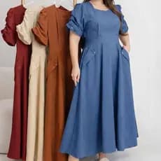 Vestido Moda Evangélica Max Midi; Manga Bufante Lastex na Cintura - Tendência