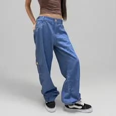 Calça Jeans Cargo Feminina Wide Leg Juvenil Moda Evangélica Confortável Cintura Alta do 10 ao 16