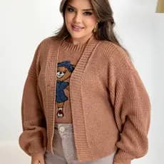 Casaquinho Feminino Tricô Com Lycra Cardigan Inverno Elegante Moda Evangélica M Ao EXG