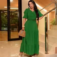 Vestido Longo Feminino Crepe Larissa Lastex Cintura Festa Moda Evangélica Plus Size Lançamento
