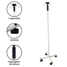 Suporte Para Soro Hospitalar Com Rodas e Regulagem de Altura