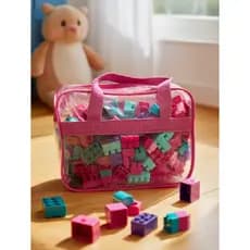 Bolsa Com 300 Blocos Femininos Castelos e Princesas Mundo Cor De Rosa