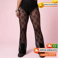 Calça de Renda Preta Flare Com Short Embutido Cintura Alta Moda Gringa Festa Virginia