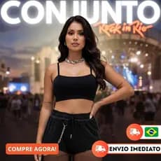 Conjunto Feminino Calça Cargo Tule Cropped Alcinha Transparente Festival Rock Balada Verão