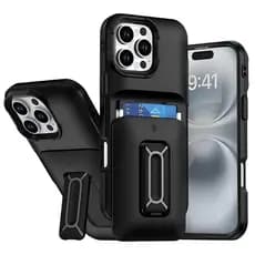 Capa Capinha Preta Com Suporte e Porta Cartão Para Todos Modelos de iPhone