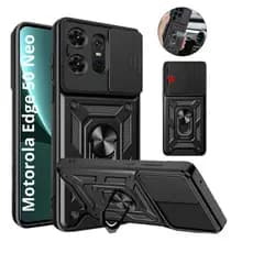 Capa Capinha Preta Proteção Nível Militar C/ Suporte e Proteção de Câmera Para Motorola Edge 50 Neo
