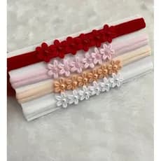 Kit Faixinhas Tiaras na meia de Seda para bebês RN com florzinhas e pérolas , confortáveis e macias