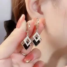 Brincos Pretos Rhombus Pingentes Femininos De Pendurar Cor Dourada Fivela De Rhinestone Declaração Romântico Presente Para Garota