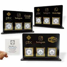 Placa 3 QR Display Balcão Preto Pix Instagram WhatsApp WiFi