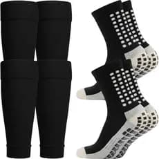 Kit 2 Pares Meia Antiderrapante Grip + 2 Canelitos Futebol Profissional Treino
