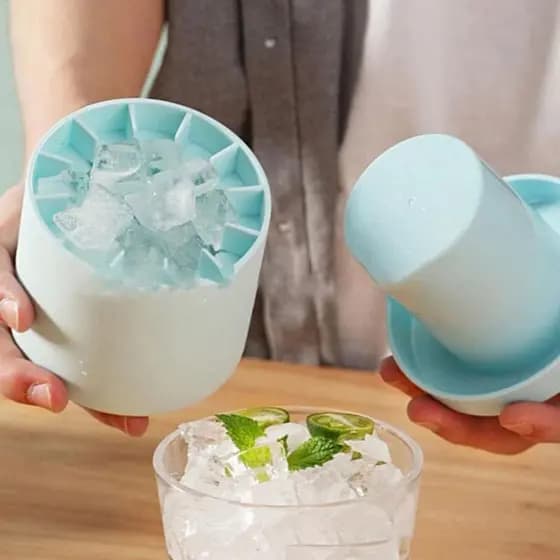 Forma Cubo De Gelo De Silicone Balde Gelo Redondo Com Tampa