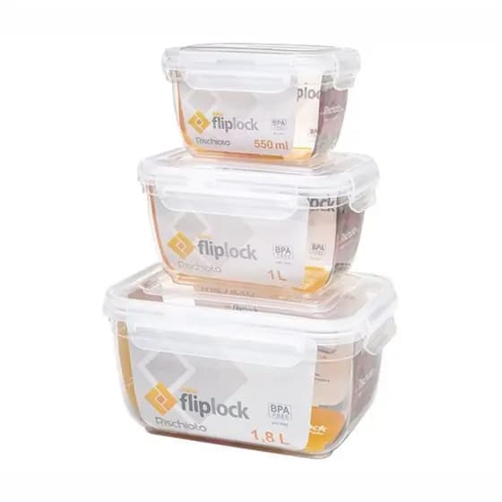 Kit 3 Potes Flip Lock Rischioto Tamanhos Variados