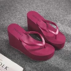 Chinelos De Salto Alto Femininos Sapatos De Praia Com Plataforma De Verão Sandálias De Cunha Flip Flop Boêmio 9cm