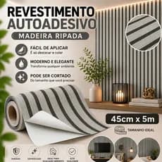 Papel de Parede Madeira Ripada Cinza 3D 5 METROS X 45CM Auto Adesivo Colante