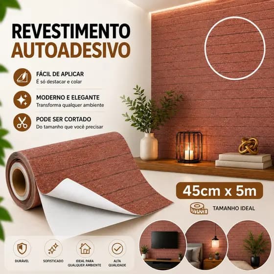 Papel de Parede Tijolo 5 METROS x 45CM Revestimento Adesivo Autocolante