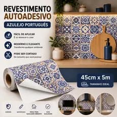 Papel de Parede Vinílico Adesivo Mosaico Azulejos Português 5 METROS X 45CM Fácil de Aplicar Autocolante