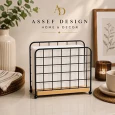 Porta Guardanapo De Bambu e Metal Organizador Decorativo Funcional