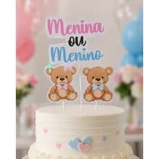 topo de bolo Chá revelação Ursinhos/ azul e Rosa/topper chá revelação/revelação/bebe